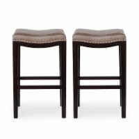 Spring Contemporary Studded Fabric Bar Stool (Set of 2) gray + dark brown + silver