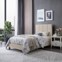 Madera Contemporary Upholstered Twin Bed Platform beige + black