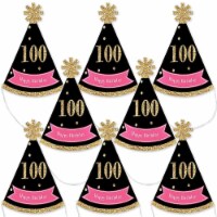 Big Dot of Happiness Chic 100th Birthday Pink, Black & Gold Mini Cone Small Party Hats 8 Ct