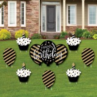 Big Dot of Happiness Adult Happy Birthday Gold - Cupcake & Balloon Yard Sign Lawn Decor 8 Ct