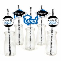 Big Dot of Happiness Blue Grad Best is Yet to Come 2023 Party Striped Paper Straw Decor 24 Ct