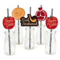 Big Dot of Happiness Rosh Hashanah - Paper Straw Decor - New Year Striped Decor Straws 24 Ct