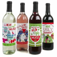 Big Dot of Happiness Wild & Ugly Sweater Party - Christmas Wine Bottle Label Stickers 4 Ct