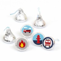 Big Dot of Happiness Fired Up Fire Truck - Round Candy Sticker Favors (1 sheet of 108)