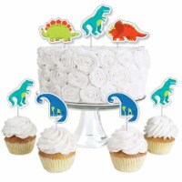 Big Dot of Happiness Roar Dinosaur - Cupcake Toppers Dino Mite T-Rex Clear Treat Picks 24 Ct