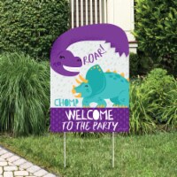 Big Dot of Happiness Roar Dinosaur Girl - Party Decor - Dino Mite Party Welcome Yard Sign
