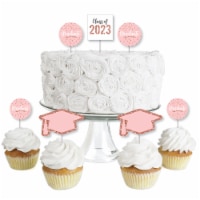 Big Dot of Happiness Rose Gold Grad - Cupcake Toppers - 2023 Party Clear Treat Picks - 24 Ct