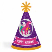 Big Dot of Happiness Roar Dinosaur Girl - Cone Happy Birthday Party Hats 8 Ct (Standard Size)