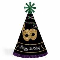 Big Dot of Happiness Mardi Gras - Cone Happy Birthday Party Hats - Set of 8 (Standard Size)