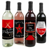 Big Dot of Happiness Red Carpet Hollywood - Movie Night Party Wine Bottle Label Stickers 4 Ct
