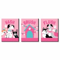 Big Dot of Happiness Pawty Like a Puppy Girl Wall Art 7.5 x 10 in Set of 3 Wash Brush Flush