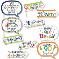 Big Dot of Happiness Funny 90th Birthday - Cheerful Birthday Colorful Photo Booth Props 10 Pc