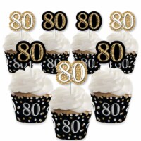 Big Dot of Happiness Adult 80th Birthday - Gold - Cupcake Wrappers & Treat Picks Kit - 24 Ct