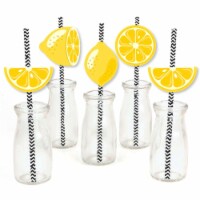 Big Dot of Happiness So Fresh Lemon - Paper Straw Decor - Lemonade Striped Decor Straws 24 Ct