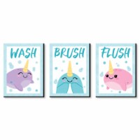 Big Dot of Happiness Narwhal Girl - Wall Art - 7.5 x 10 in - Set of 3 - Wash, Brush, Flush