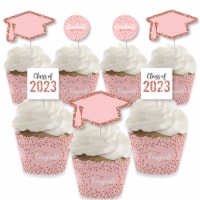 Big Dot of Happiness Rose Gold Grad Decor - 2023 Cupcake Wrappers & Treat Picks Kit 24 Ct