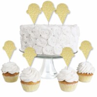 Big Dot of Happiness Gold Glitter Ice Cream Cone - No-Mess Cupcake Toppers Treat Picks 24 Ct