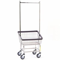 R&B Wire 100T58 Front Loading Wire Frame Metal Laundry Cart with Double Pole Rack - Chrome