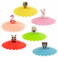 Wrapables Silicone Cup Lids, Anti-Dust Covers for Beverages (Set of 6), Cute Animal