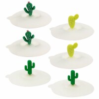 Wrapables Silicone Cup Lids, Anti-Dust Covers for Beverages (Set of 6), Cactus