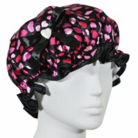 Kella Milla Stylish Satin Shower Cap, Hearts & Black Bow