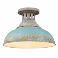 Golden Lighting 0865-SF AGV-TEAL Kinsley Semi-Flush with Teal Shade, Aged Galvanized Steel