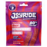 JOYRIDE™ Sour Strawberry Strips Plant-Based Candy Bag Perspective: Main