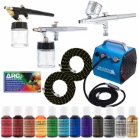 Cake Decorating G22, S68, E91 Airbrush Kit, Compressor, Hoses & 12 Food Coloring Set