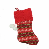 Northlight 19  Red and Green Sweater Knit Christmas Stocking with Pom Poms