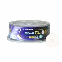 25 Ridata Blu-ray BD-R DL Dual Layer 6X 50GB White Inkjet Hub Printable Recordable Blank Disc