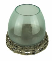 8 Inch Diameter Glass Terrarium Vase With Wicker Base