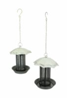 Set of 2 Hanging Umbrella Covered Bird Feeders Rustic Metal Seed Hopper Tray