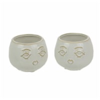 Set of 2 Ceramic Round Female Face Mini Succulent Planters 3 Inches Tall Modern Style