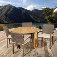 International Home Miami SC MALRND-4LIBARM GROW Barry 5 Piece Teak & Wicker Round Patio Dinin