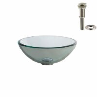 Kraus GV-101-14-SN 14 in. Glass Vessel Sink with Pop-Up Drain & Mounting Ring, Clear - Satin