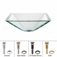 Kraus GVS-901-19mm-SN Square Glass Vessel Sink with Pop-Up Drain & Mounting Ring, Clear - Sat