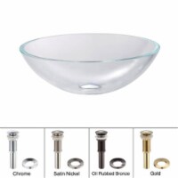 Kraus GV-100-SN Glass Vessel Sink with Pop-Up Drain & Mounting Ring, Crystal Clear - Satin Ni