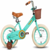 Joystar Vintage 14 Inch Ages 3-6 Kids Training Wheel Bike w/ Basket, Mint Green