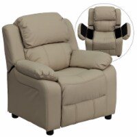 Flash Furniture Deluxe Contemporary Heavily Padded Vinyl Kids Recliner W/Storage Arms; Beige