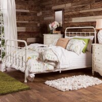 Modern Full Size Metal Bed, White- Saltoro Sherpi