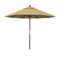 California Umbrella MARE908-F67 9 ft. Wood Market Umbrella Pulley Open Marenti Wood-Olefin-Ch