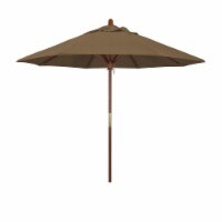 California Umbrella MARE908-F76 9 ft. Wood Market Umbrella Pulley Open Marenti Wood-Olefin-Wo