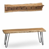 Alaterre Furniture Hairpin Natural Live Edge 48  Bench with Coat Hook Shelf Set