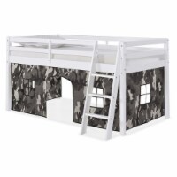 Alaterre Furniture Roxy Twin Wood Junior Loft Bed with White with Gray Camo Tent