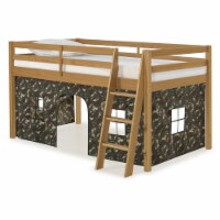 Roxy Twin Wood Junior Loft Bed with Cinnamon with Green Camo Bottom Tent
