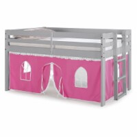 Jasper Twin Junior Loft Bed Dove Gray Frame and Pink/White Bottom Playhouse Tent