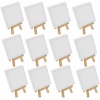 5  x 5  Stretched Canvas with 8  Mini Wood Display Easel Kit, 12 Pack - Artist Tabletop Stand