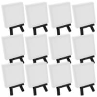 3  x 3  Stretched Canvas with 5  Mini Black Wood Display Easel Kit, 12 Pack - Tabletop Stand