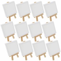 3  x 3  Stretched Canvas with 5  Mini Wood Display Easel Kit, 12 Pack - Artist Tabletop Stand