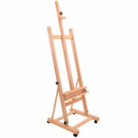 Medium Wooden H-Frame Studio Easel with Artist Storage Tray and Wheels - Adjusts to 96  High